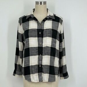 American Eagle Flannel Shirt Womens‎ Small Black White Plaid Boyfriend Fit